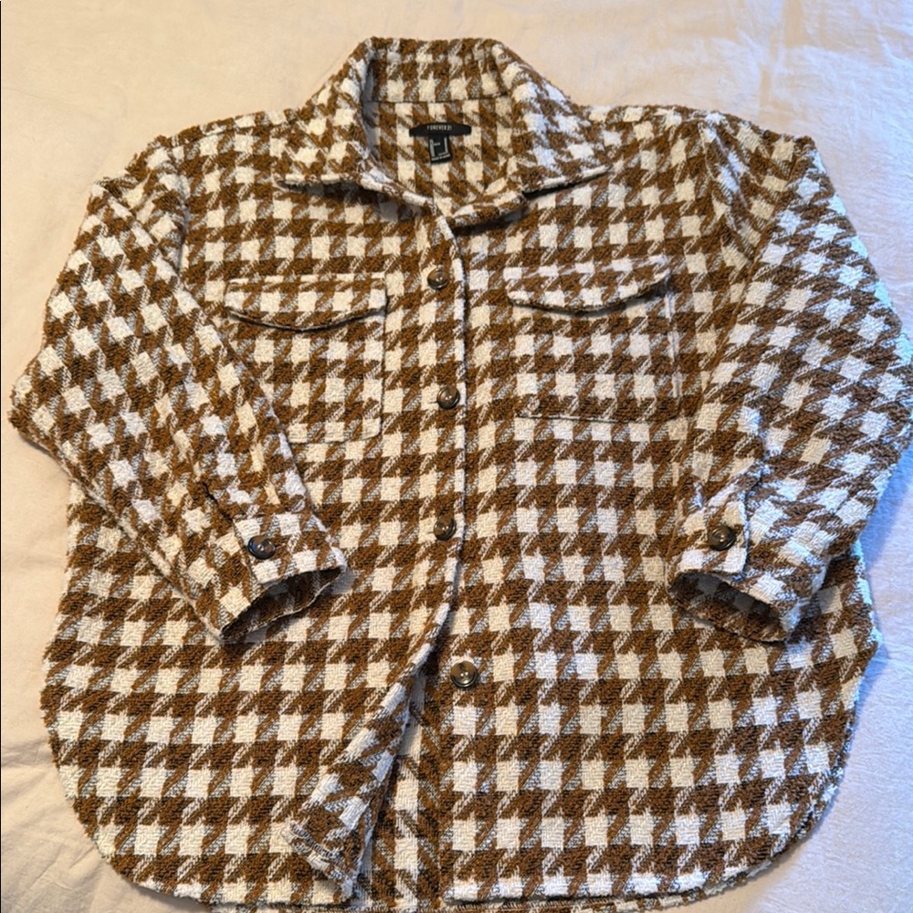 Women’s F21 Buclé Brown and White Houndstooth Shacket - Sz M